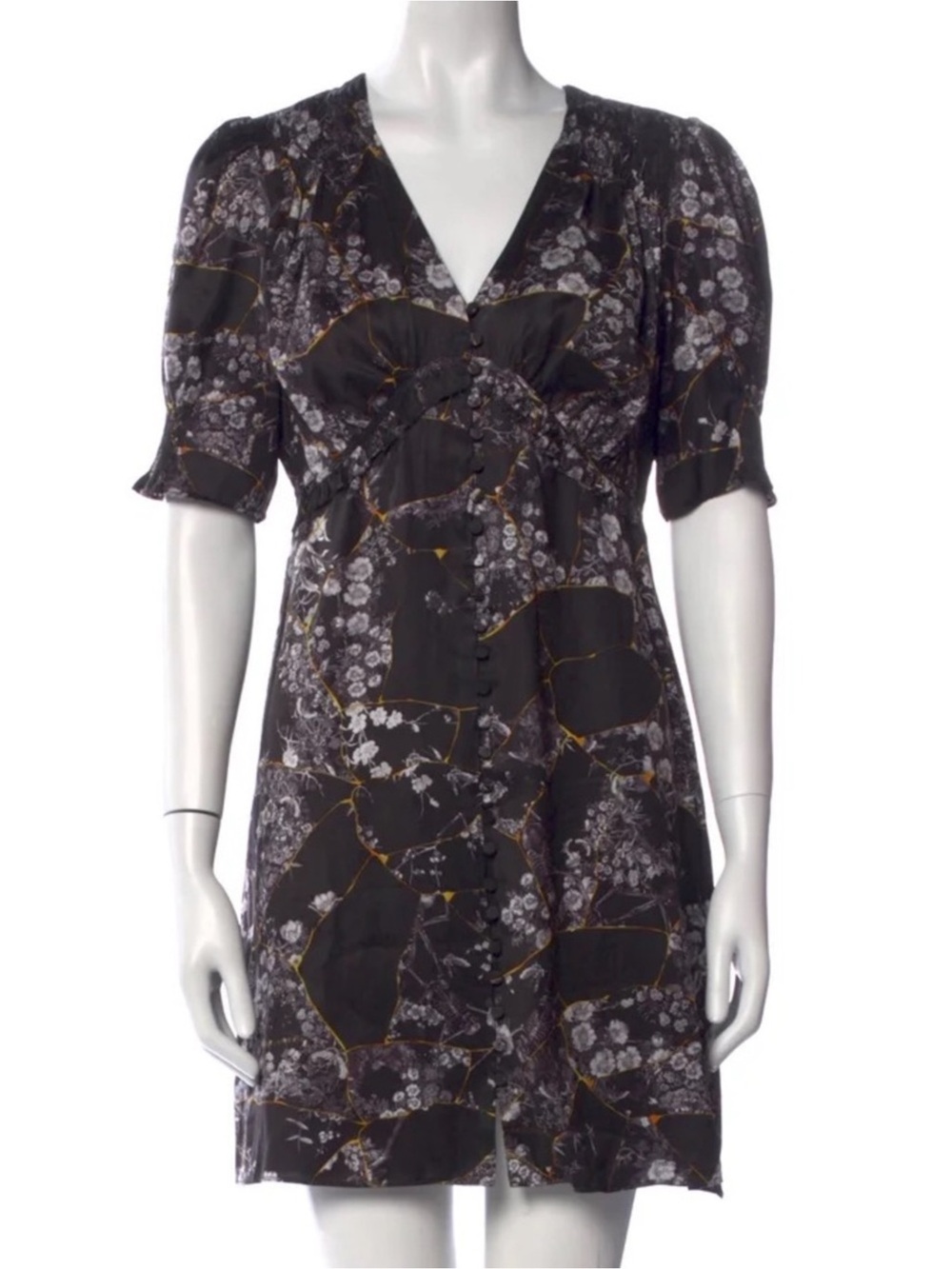 ALL SAINTS Demi Buruberu Floral Dress 8 19” + p2p Black Multi $170 Retail EUC - Picture 2 of 9